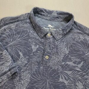 Tommy Bahama Polo Shirt Mens XL Blue All Over Print Casual Tropical Aloha